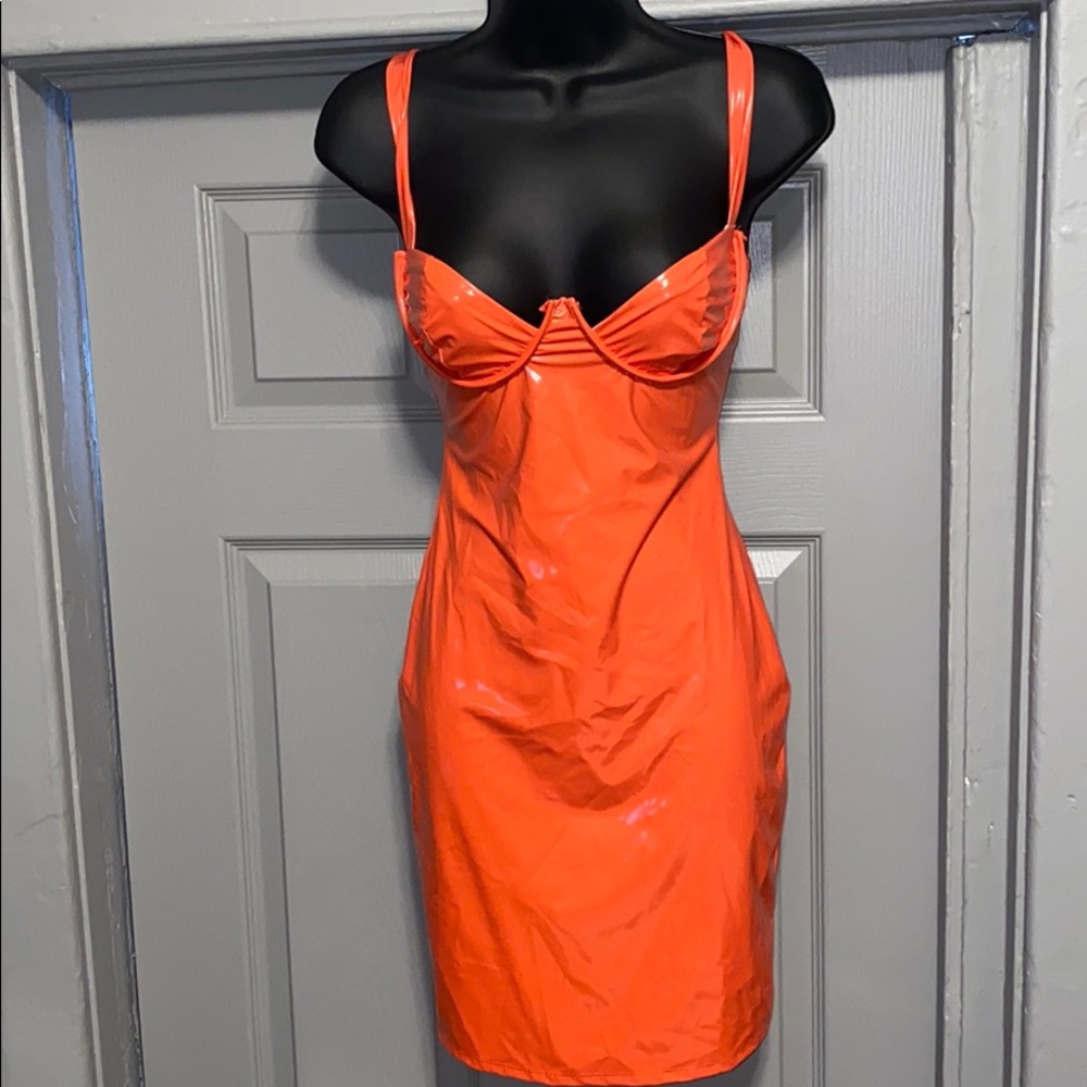 Orange leather party dress
